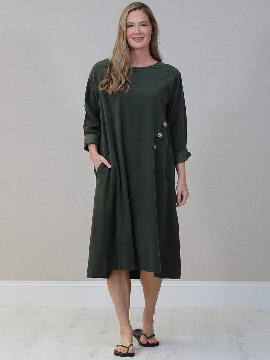 Plus Size Cotton Corduroy Dress Khaki