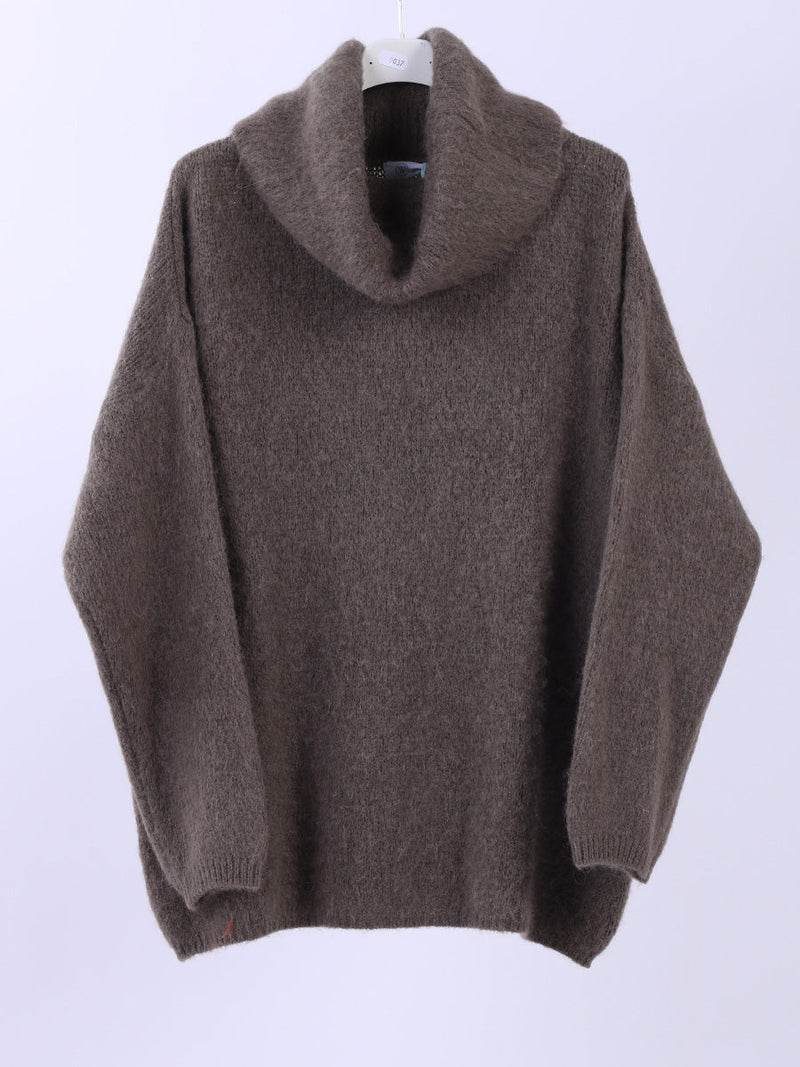  Boxy Woolen Knit Jumper Khaki