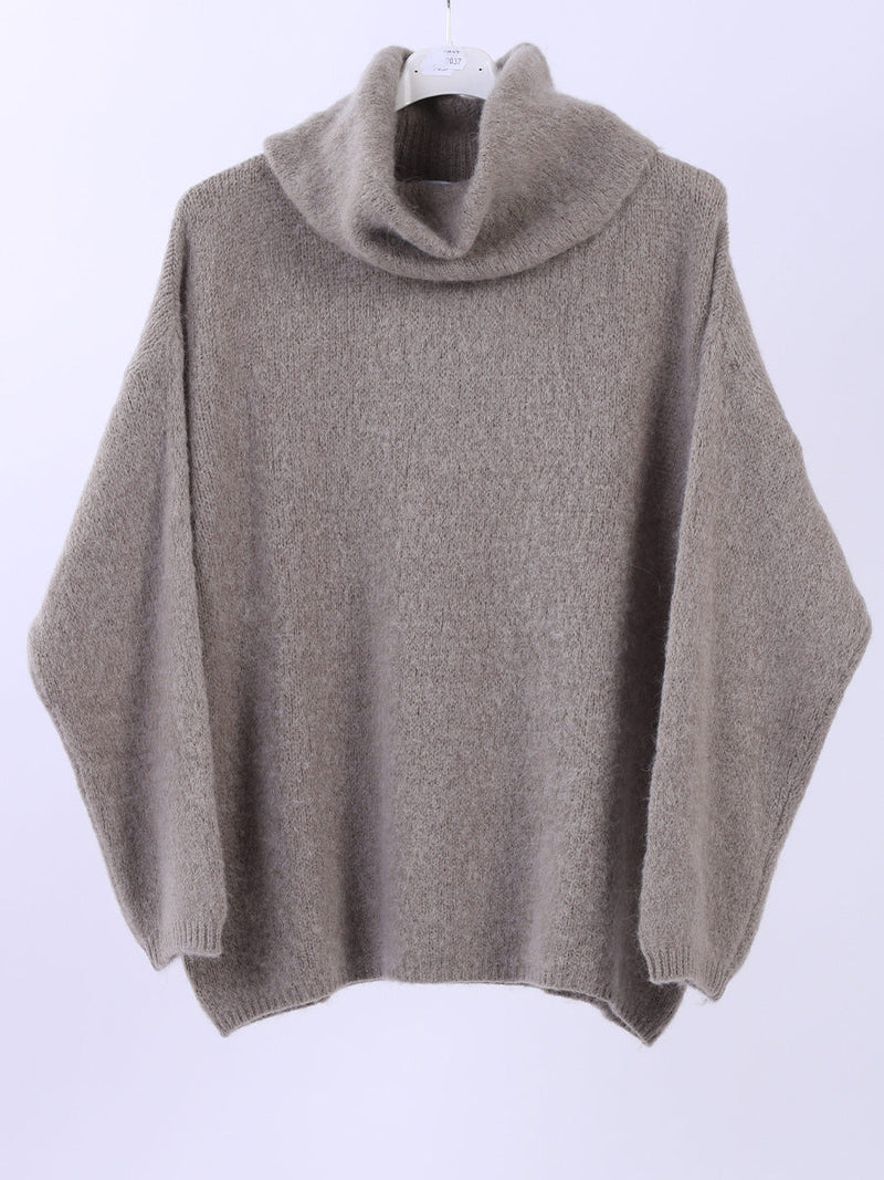  Boxy Woolen Knit Jumper Beige 
