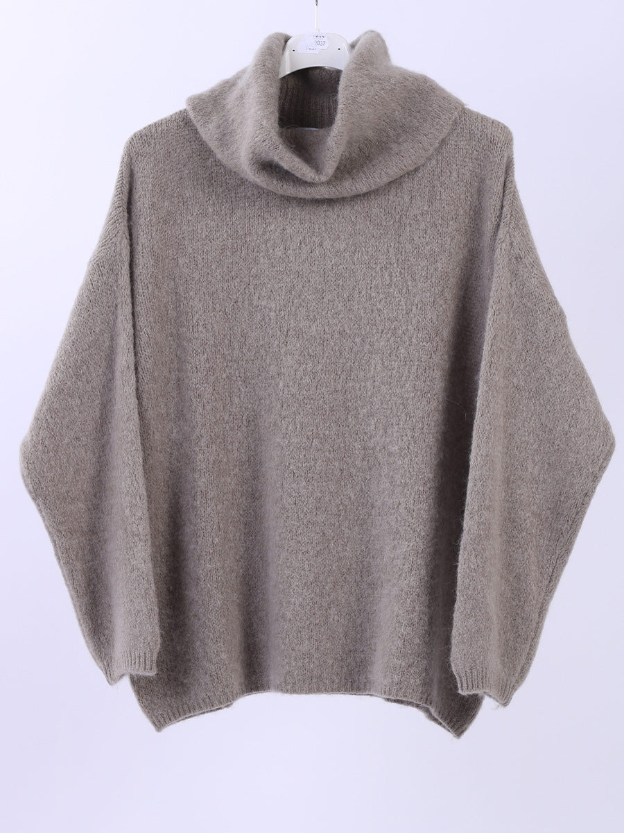  Boxy Woolen Knit Jumper Beige 
