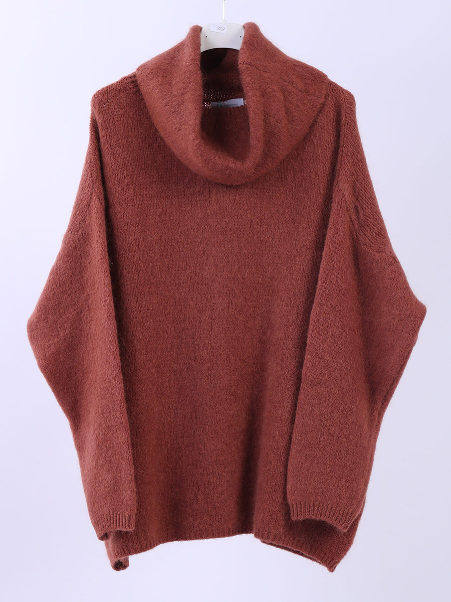  Boxy Woolen Knit Jumper Rust