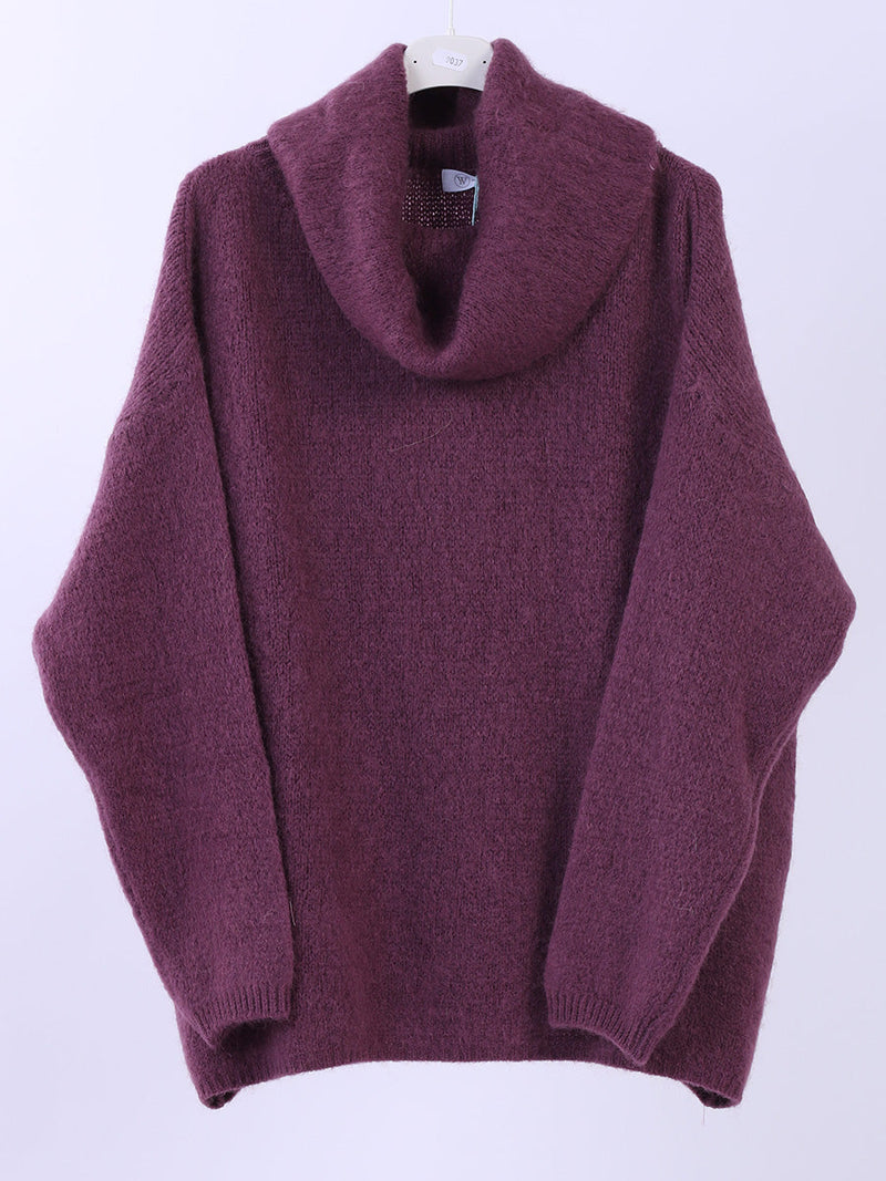  Boxy Woolen Knit Jumper Wine