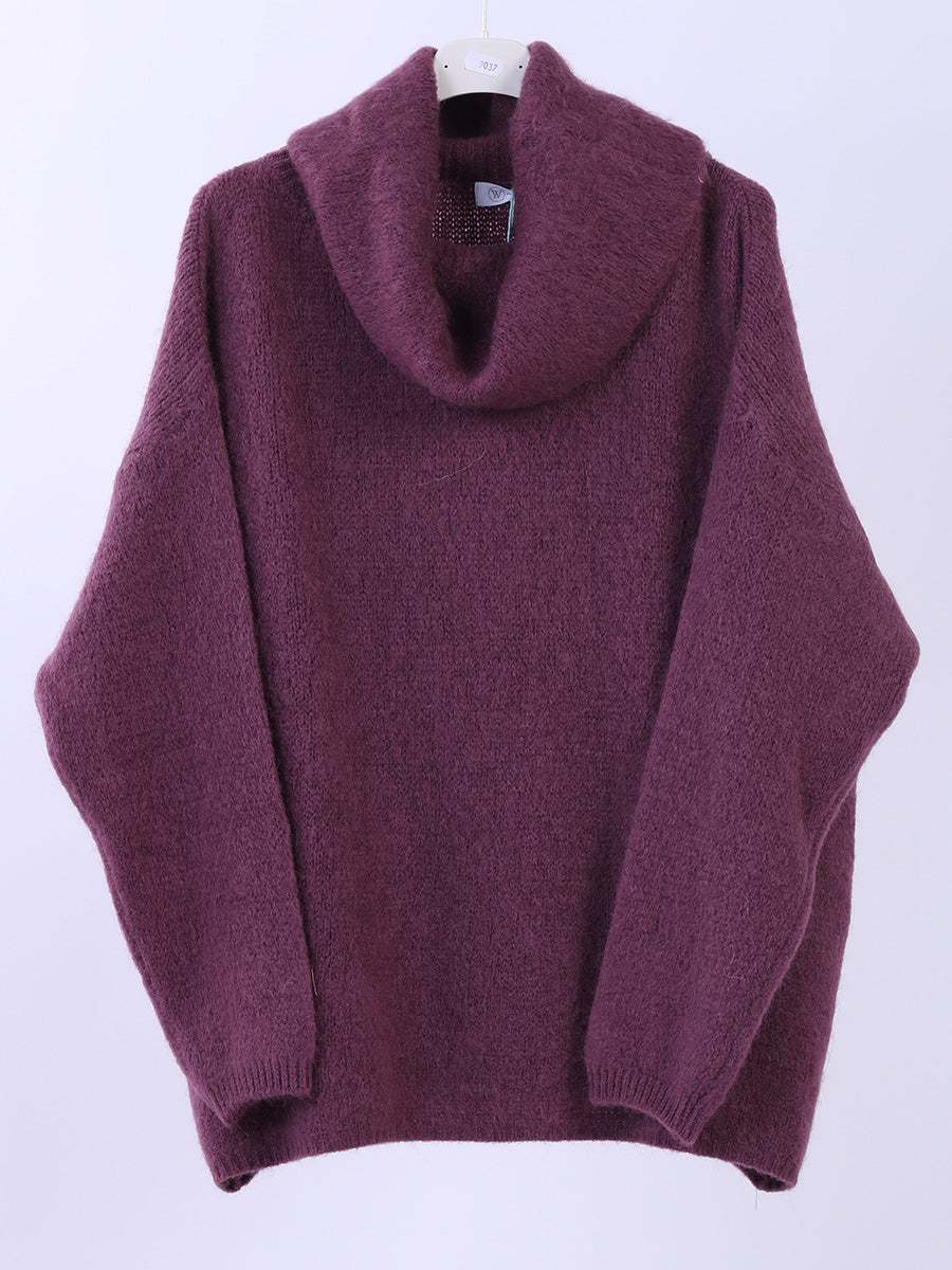  Boxy Woolen Knit Jumper Wine