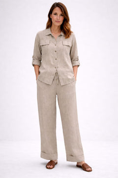 Button Down Linen Jacket Beige