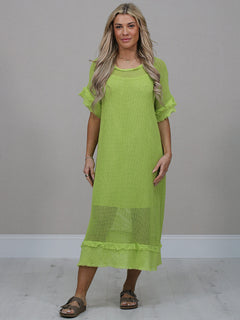 Mesh Net Cotton Dress Lime Green
