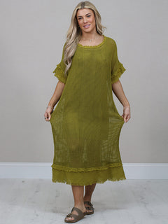 Mesh Net Cotton Dress Olive