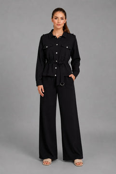 Button Down Shirt CoOrd Set Black