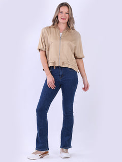 Front Zipper Plain Crop Jacket Mocha