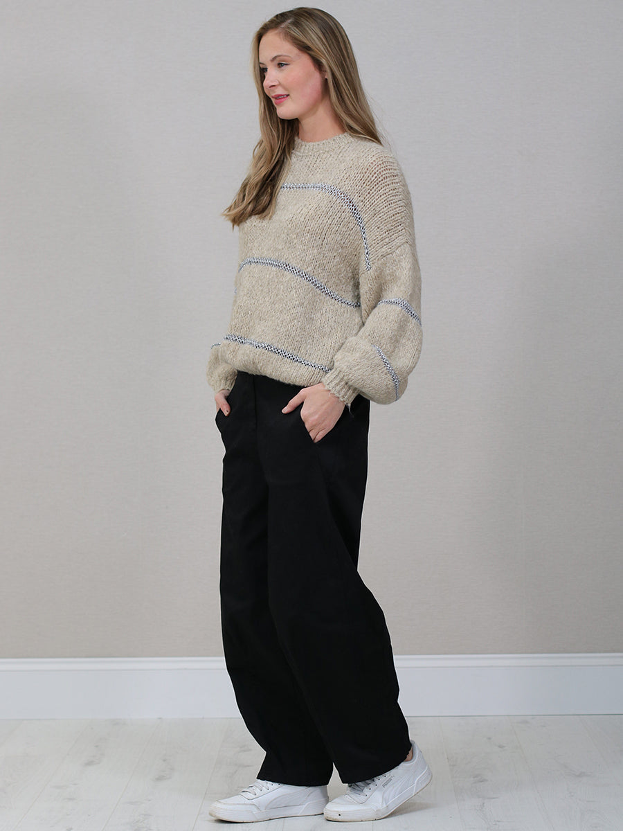 Stripy Knitted Batwing Wool Jumper