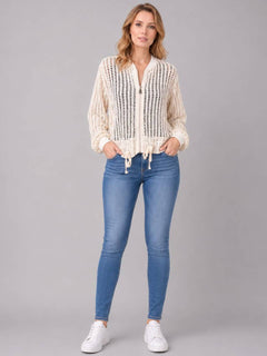 Mesh Net Cotton Crop Jacket Beige