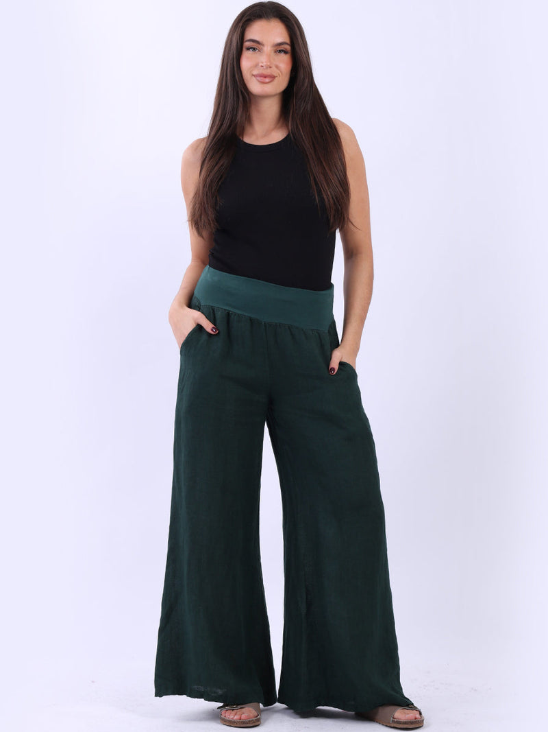 Wide Leg Linen Trouser Bottle Green