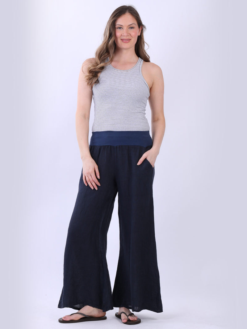 Wide Leg Linen Trouser Navy