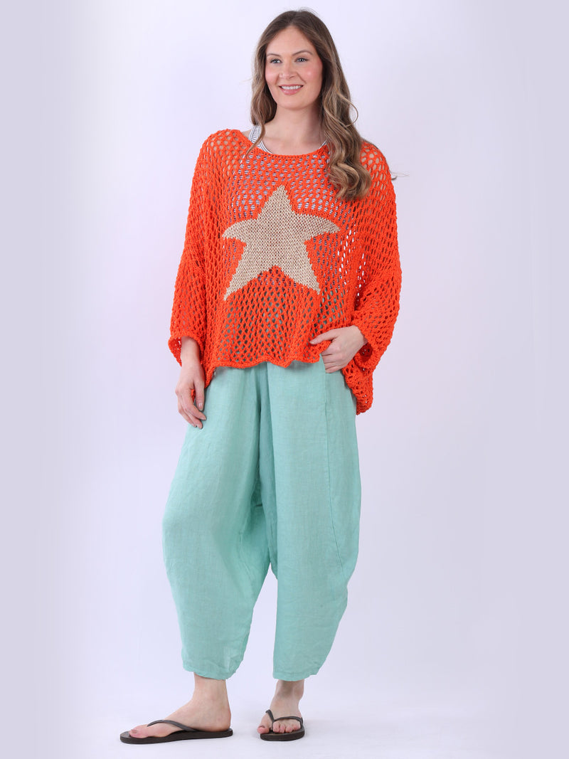 Star Knit Crochet Batwing Top Orange