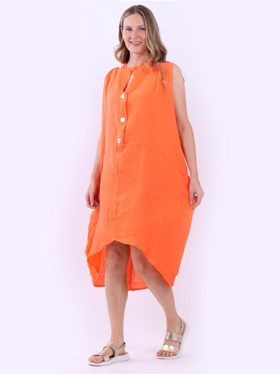 Sleeveless Oversized Linen Dress Orange