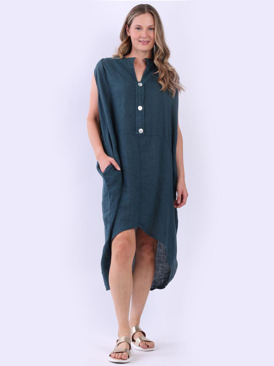 Sleeveless Oversized Linen Dress Teal