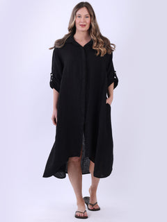 Linen Shirt Dress Black