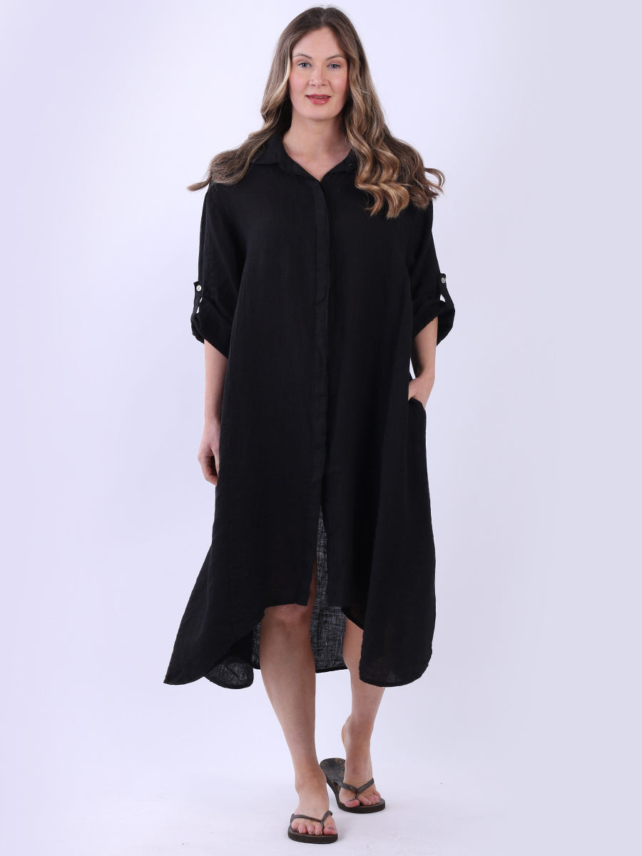 Linen Shirt Dress Black