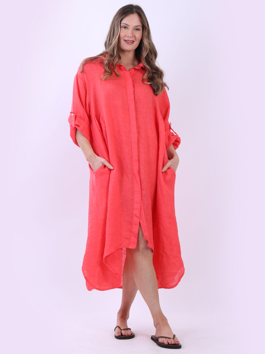 Linen Shirt Dress Coral