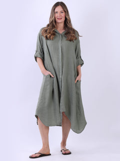 Linen Shirt Dress Khaki