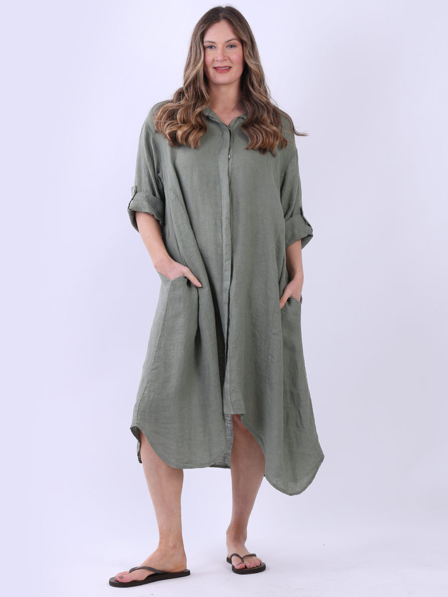 Linen Shirt Dress Khaki