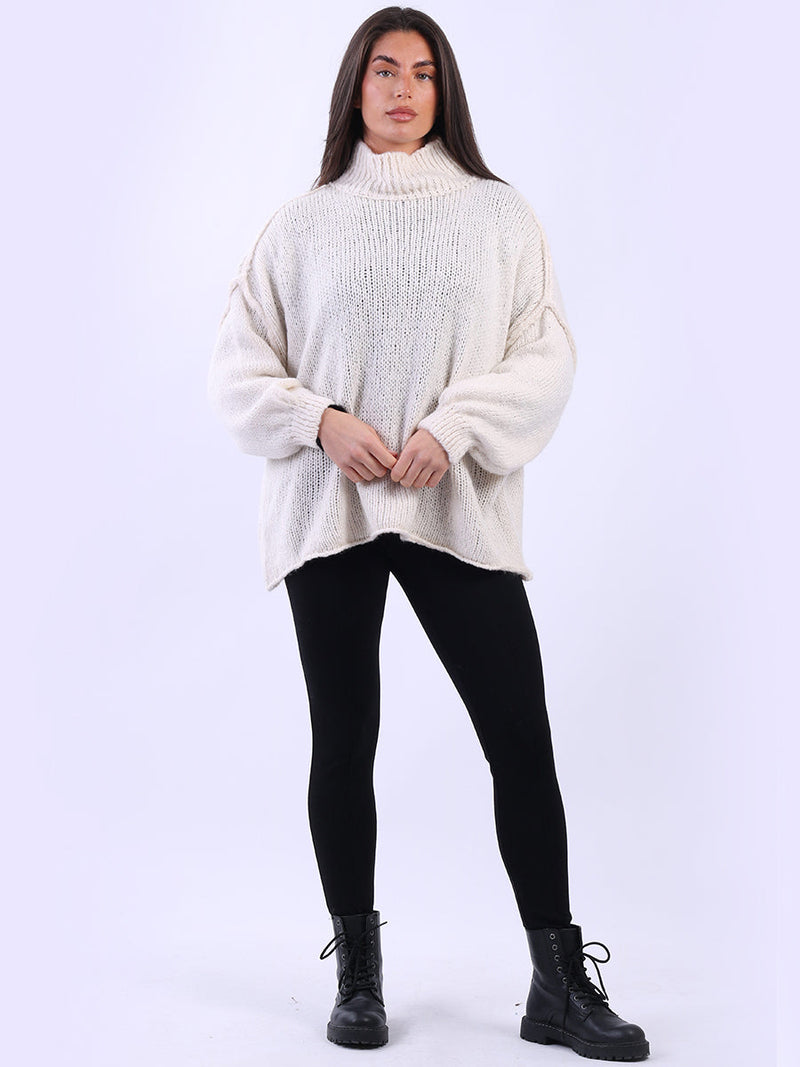 Turtle Neck Wooly Jumper Beige