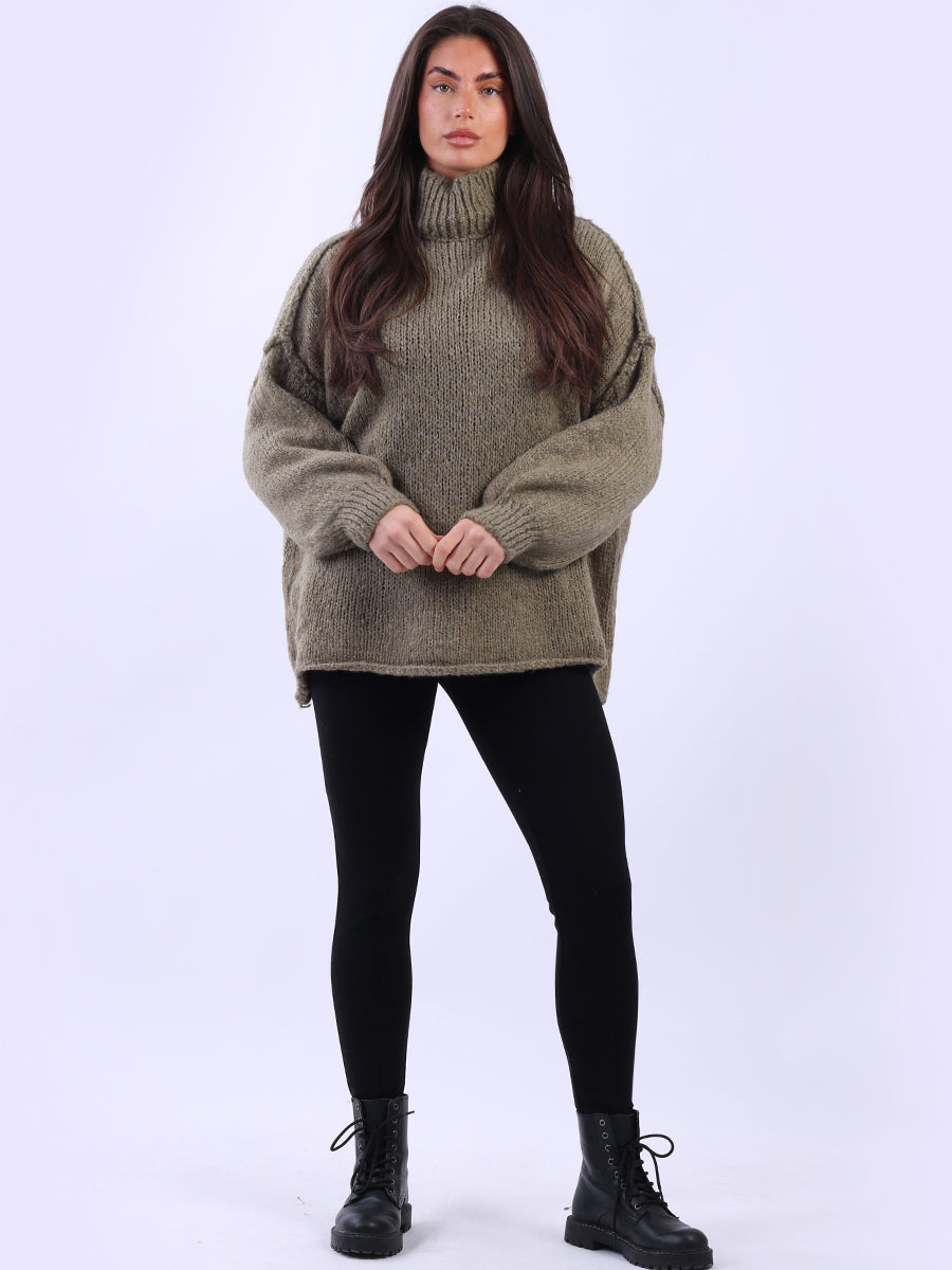 Turtle Neck Wooly Jumper Khaki