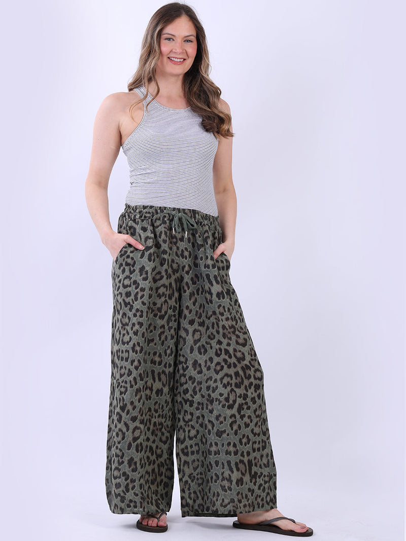 Leopard Print Linen Trouser Khaki