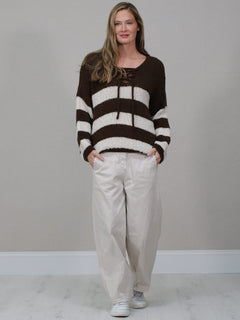 Woolen Knit Stripy Crop Jumper Chocolate