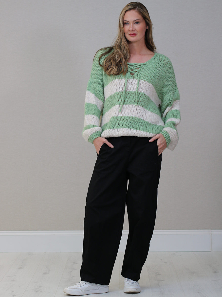 Woolen Knit Stripy Crop Jumper Sage