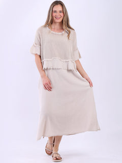 Mesh Net Cotton Dress Beige