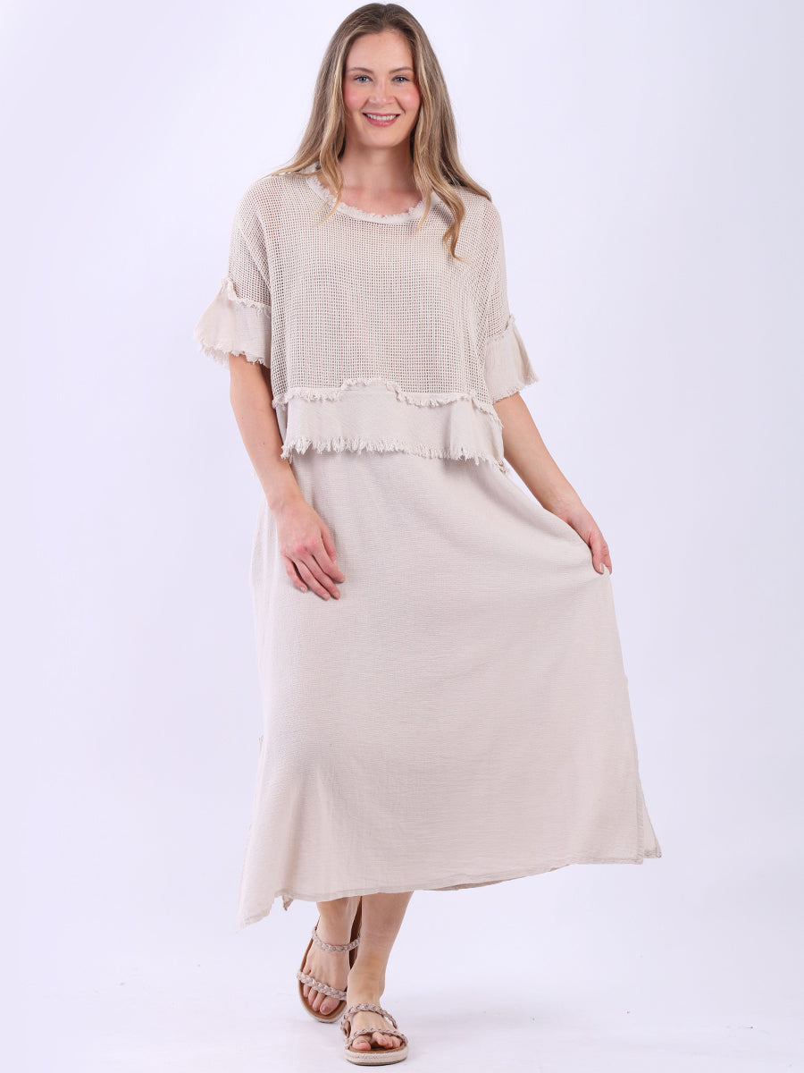 Mesh Net Cotton Dress Beige