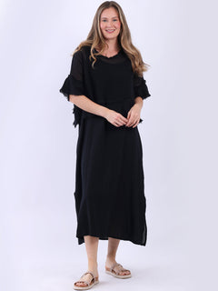 Mesh Net Cotton Dress Black