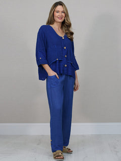 Linen Crop Jacket Royal Blue