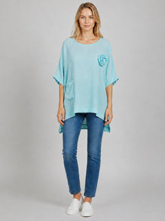 Flower Applique Baggy Shirt Mint