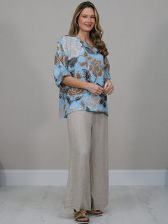  Floral Print Linen Top Denim