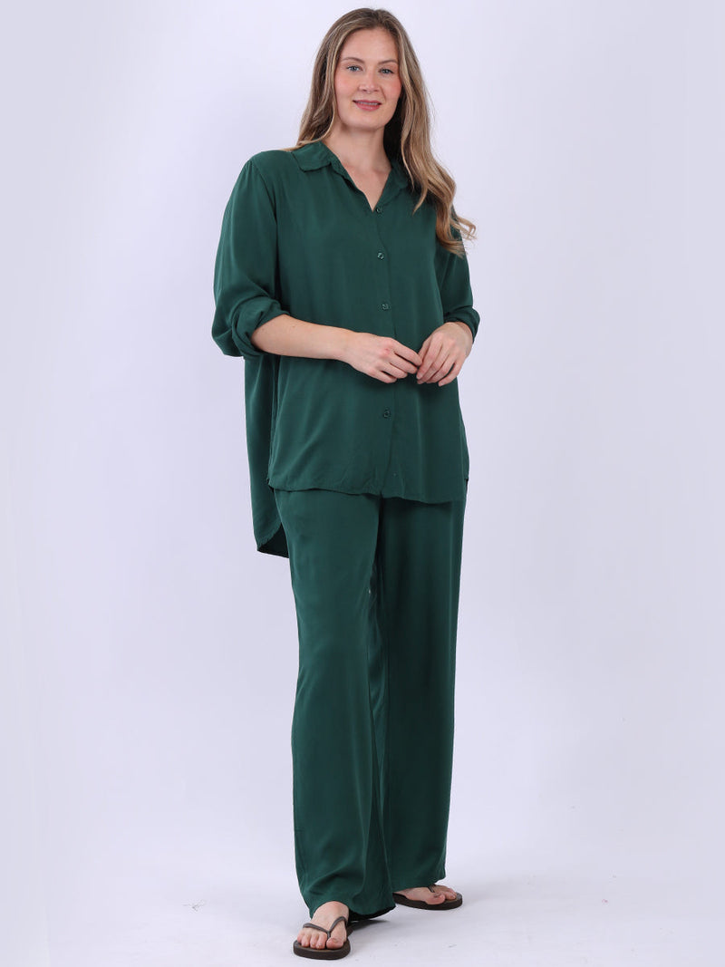 Solid Button Down Shirt Bottle Green