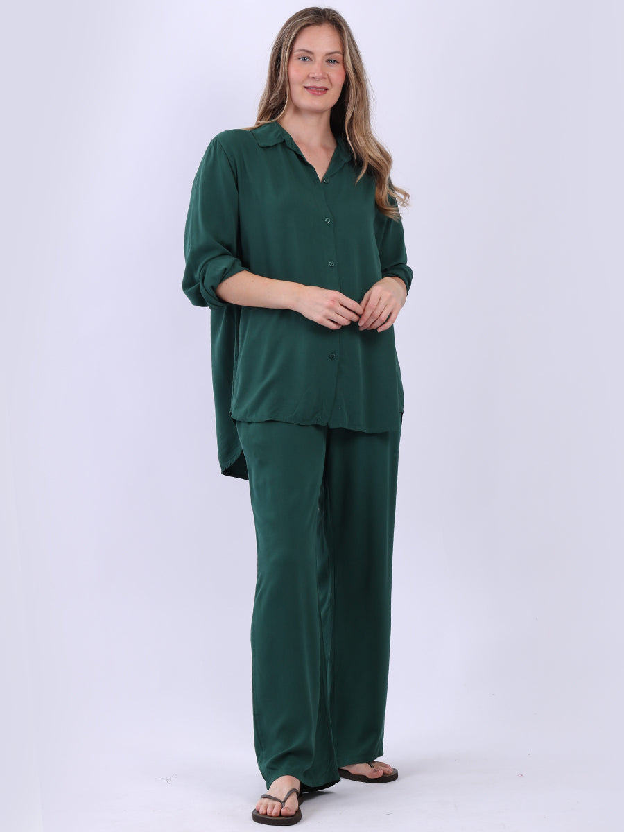 Solid Button Down Shirt Bottle Green