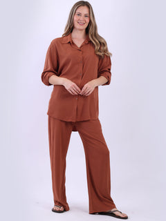 Solid Button Down Shirt Rust