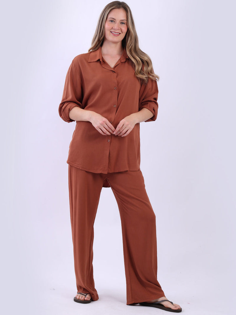 Solid Button Down Shirt Rust