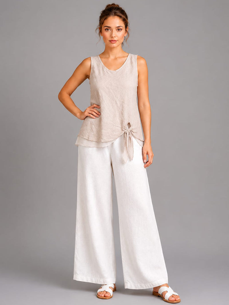 Plain Linen Vest Top Beige