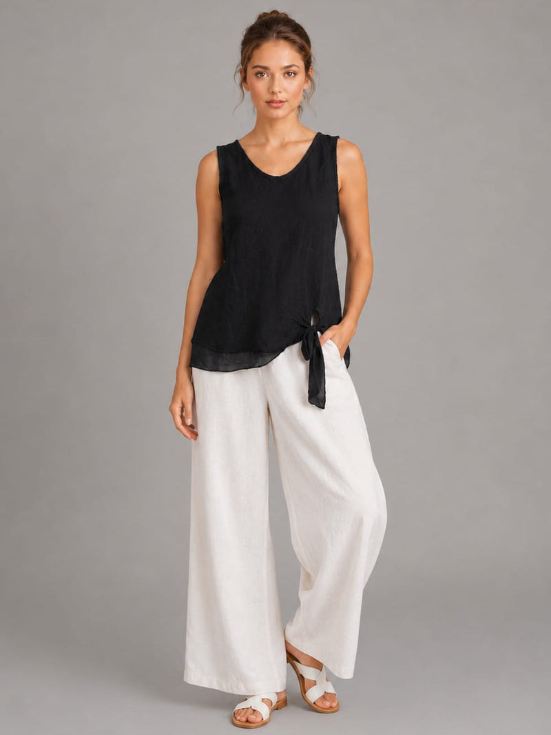 Plain Linen Vest Top Black