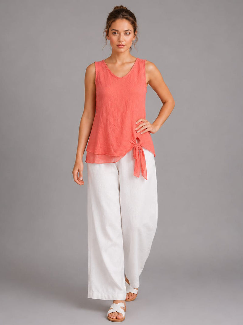 Plain Linen Vest Top Coral