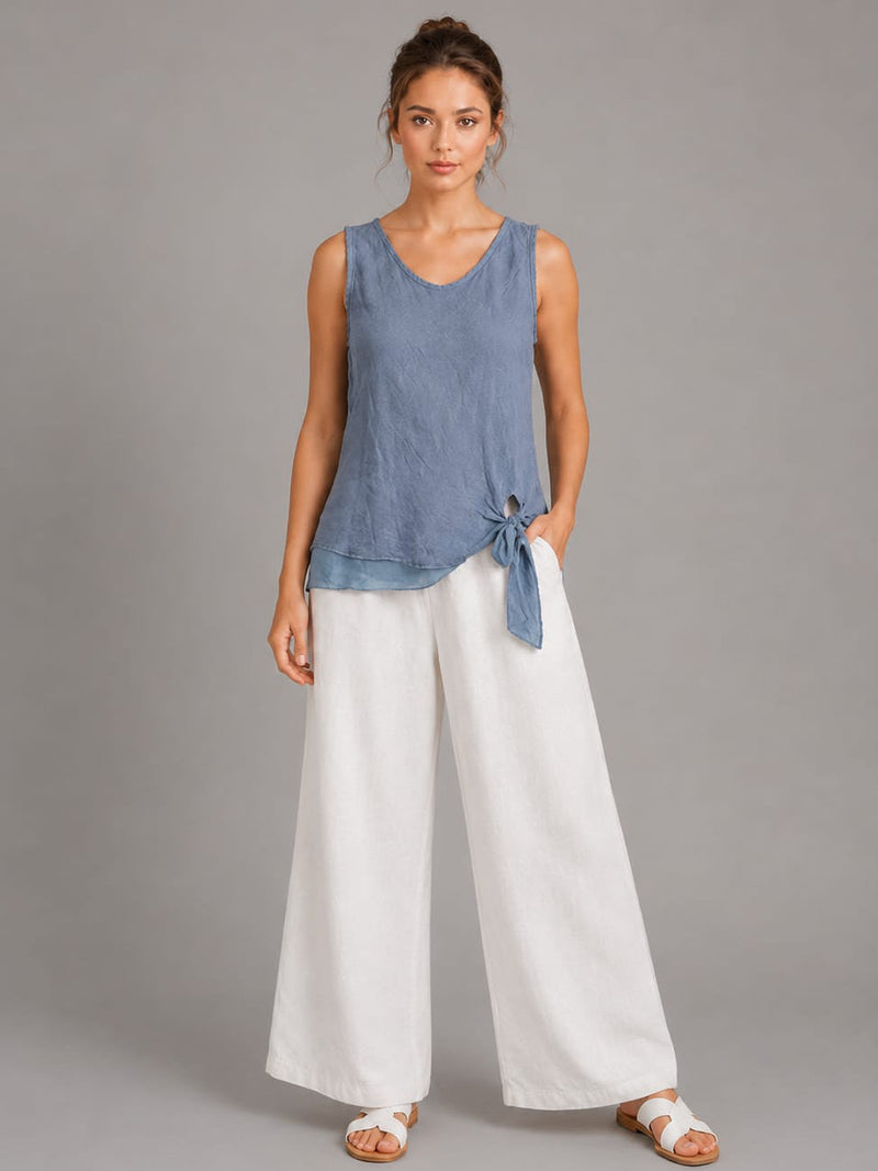 Plain Linen Vest Top Denim