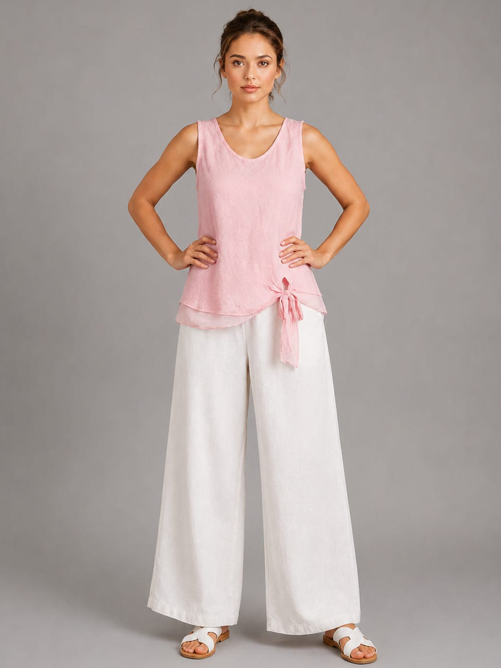 Plain Linen Vest Top Pink