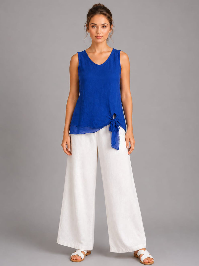 Plain Linen Vest Top Royal Blue