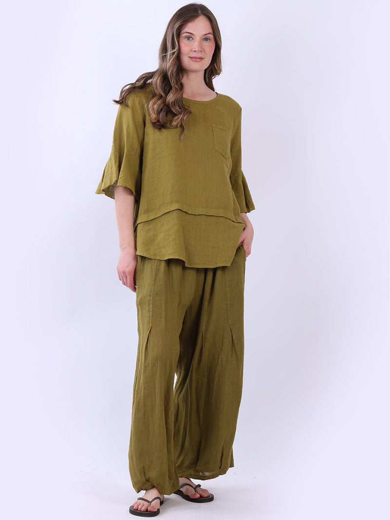 Plain Linen Top Olive