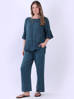 Plain Linen Top Teal
