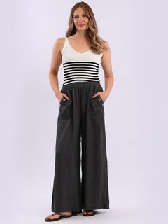 Wide Leg Linen Palazzo Charcoal