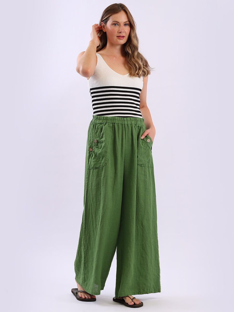 Wide Leg Linen Palazzo Green