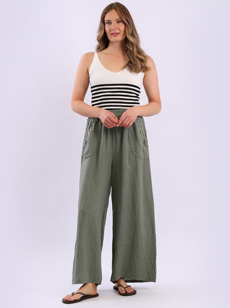Wide Leg Linen Palazzo Khaki